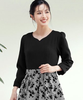 Tiaclasse L フロッキードッキングワンピース ブラック×オフチェック