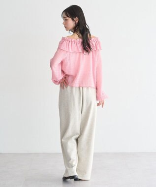earth music&ecology シアーチェック2wayオフショルブラウス Pink