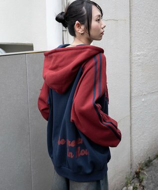 WEGO 【ユニセックス着用ITEM】ラインラグランZIPパーカー ネイビー