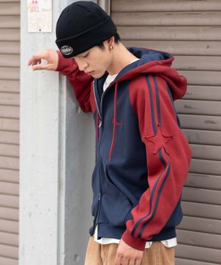 WEGO 【ユニセックス着用ITEM】ラインラグランZIPパーカー ネイビー