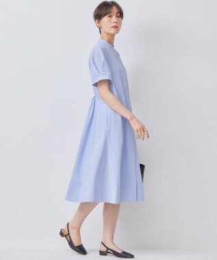 組曲 【WEB限定】サッカーストレッチ バンドカラーワンピース サックスブルー系