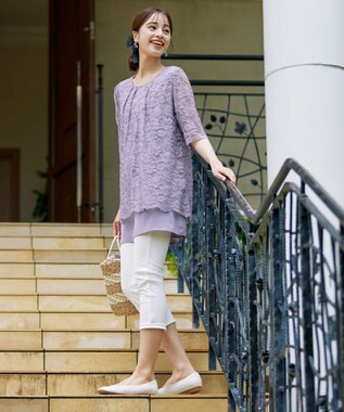 Tiaclasse 【洗える】スカラップレースチュニックブラウス ラベンダー