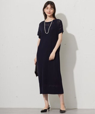 自由区 L 【ワコールコラボ】【カタログ掲載・洗える】レーシーニット ドレス ネイビー