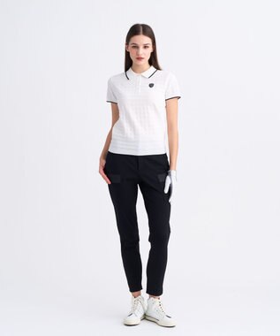 23区GOLF 【WOMEN】フラッグジャガードニットポロシャツ ストレッチ 半袖 ホワイト系