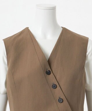23区 【エステータ】ウールリネン アシンメトリーボタン ベスト カーキ系