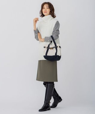 23区 【CLASSY.1月号掲載】CANCLINI バンドカラー シャツ カーキストライプ