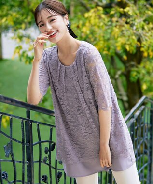 Tiaclasse 【洗える】スカラップレースチュニックブラウス ラベンダー