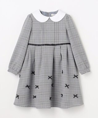 ANY KIDS 襟付き リボン 長袖ワンピース グレンチェック