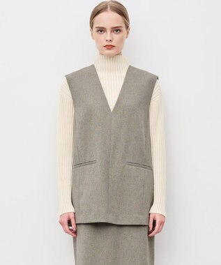 uncrave ウォッシャブルウールライクツイル ジレ シャンブレーチャコール