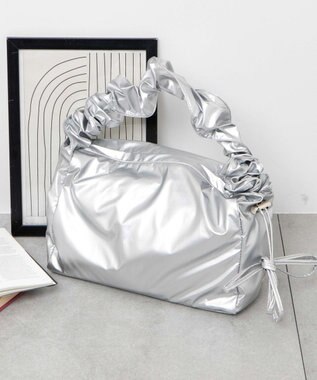 WEGO 【マルチWAY】ドロストギャザーショルダーバッグ シルバー