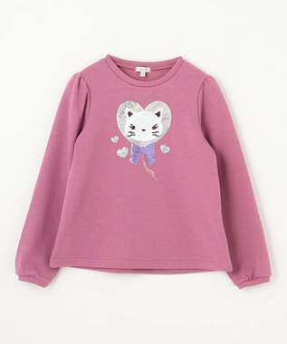 ANY KIDS 裏シャギーミラクルスパンコールトレーナー ローズピンク（ネコ×レインボー）