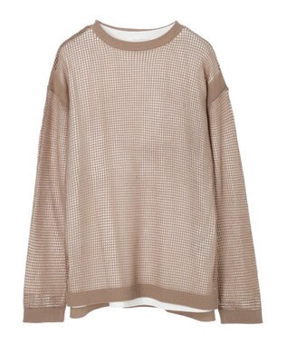 Green Parks ＳＥＴ２点ロンＴ＋メッシュニットプルオーバー Brown