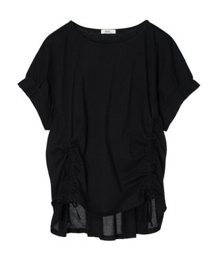 earth music&ecology ドロストギャザードッキングＴシャツ Black