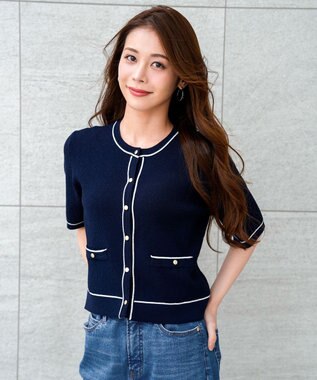 ANY SIS L バイカラーニット カーディガン