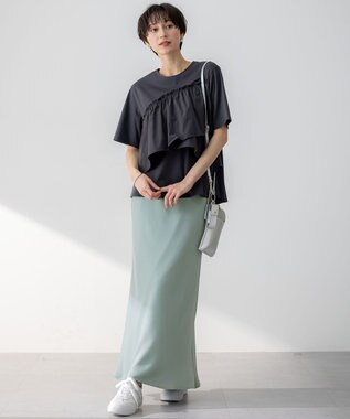 23区 【吸水速乾/防シワ】ジョーゼットサテン ナロー スカート ライトグリーン系