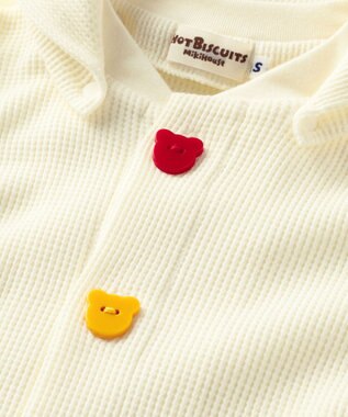 MIKI HOUSE HOT BISCUITS 【70-110cm】 顔ドン ワッフル素材 パーカー アイボリー