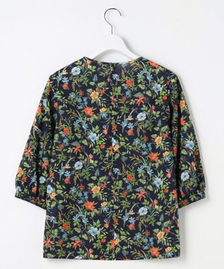 J.PRESS LADIES S スパンボタニカル プリント クルーネック ブラウス ネイビー系