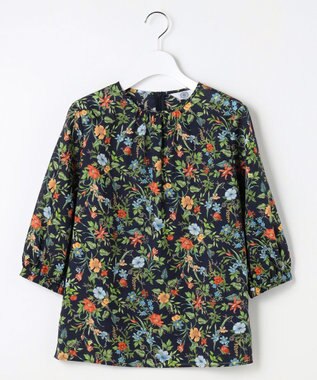 J.PRESS LADIES S スパンボタニカル プリント クルーネック ブラウス ネイビー系