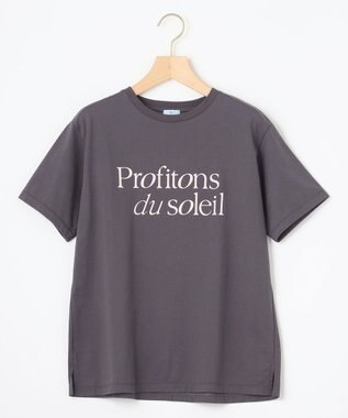 組曲 L ブルーデイジーロゴプリント Tシャツ チャコール×ピンク系