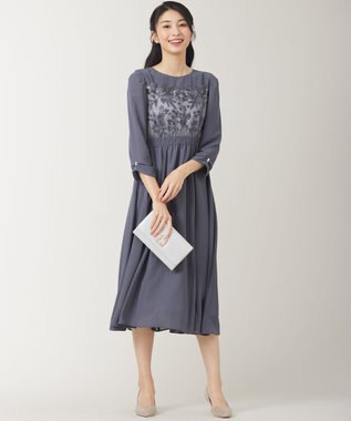 ANY SIS S 【洗える】フラワー刺繍パーツ ワンピース ブルーグレー