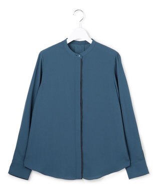 ICB 【6/12-6/28期間限定・受注生産】BackSatinAmunzen バンドカラーブラウス ダルブルー×チャコール