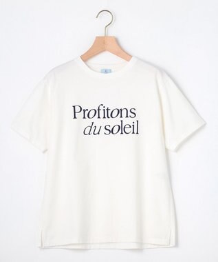 組曲 L ブルーデイジーロゴプリント Tシャツ オフ×ネイビー系