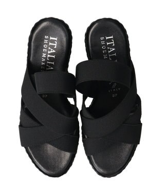 INTER-CHAUSSURES 【ITALIAN SHOEMAKERS】エラスティックハイウエッジサンダル ブラック雑材