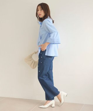 Feroux 【洗える・2WAY】リボンタイチュニック ブラウス スカイブルー系