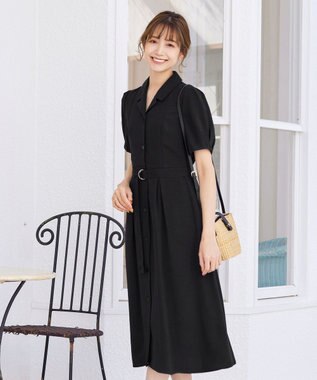 Tiaclasse 【洗える】開襟シャツワンピース ブラック