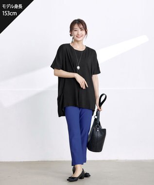 Tiaclasse L 【日本製】ドライモーメント裾スリットパンツ ブルー