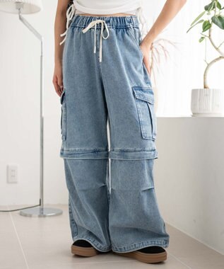  【ウエストゴム/2WAY】2WAYデニムカーゴパンツ