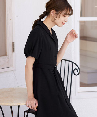 Tiaclasse 【洗える】開襟シャツワンピース ブラック