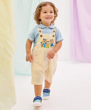 MIKI HOUSE HOT BISCUITS 【70-110cm】 ビーンズ×お菓子シリーズ サッカー素材オーバーオール 黄