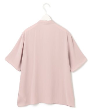 ICB L 【接触冷感・UVケア・速乾・洗える】BackSatinAmunzen 5分袖Vネックボウタイブラウス ヘイズピンク系