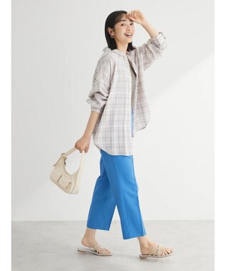 Green Parks リネンレーヨン２ｗａｙシャツ Check Beige