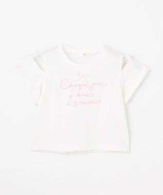 ANY KIDS 【洗濯機可能】肩あき ロゴ刺繍Tシャツ オフホワイト