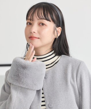 earth music&ecology ファーカフスノーカラーコート 杢グレー