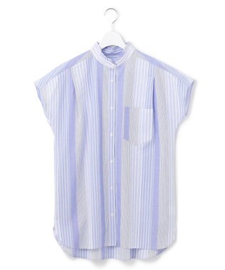  【WOMEN】キャップスリーブ マルチストライプブラウス