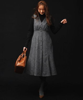 ANY SIS 【洗える】ツイーディマーメイド ジャンパースカート チャコール