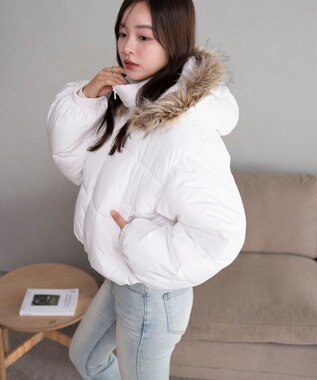 WEGO 【25年秋冬新作/SMサイズ展開】2WAYファーフードショートパファーブルゾン ホワイト