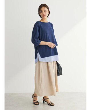 Green Parks 裾ドッキングレイヤー風７分袖プルオーバー Navy