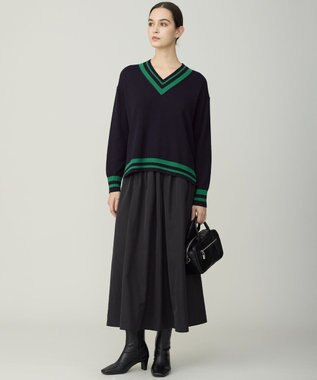 ICB ハイゲージソフトウール チルデンVネックプルオーバー ネイビー×グリーン系