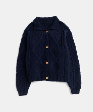 LENO ARAN PULLOVER【UNISEX】アラン柄ニットプルオーバー/カーディガン NAVY