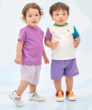 MIKI HOUSE HOT BISCUITS 【80-120cm】サッカー素材 5分丈パンツ パープル