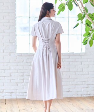 Feroux 【洗える】パールボタンストライプ シャツワンピース ベージュ系1