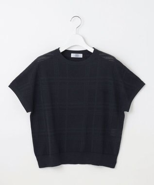 J.PRESS LADIES L 【洗える】メッシュ パターン ニット ネイビー系