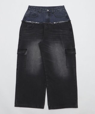 WEGO 【ユニセックス着用ITEM?MLサイズ展開】ダブルウエストカーゴデニムパンツ デニムブラックソノタ