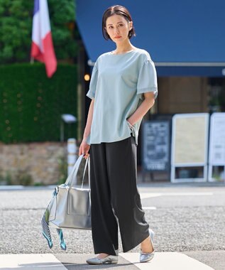 自由区 【WEB限定カラーあり】【UVカット・吸水速乾・洗える】ツイストプレーンラッフルスリーブ カットソー [WEB限定]グレイッシュミント