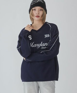 WEGO 【ユニセックス着用ITEM】ゲームロゴメッシュジャガードプルオーバー ネイビー