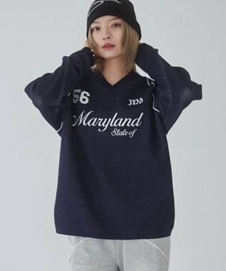 WEGO 【ユニセックス着用ITEM】ゲームロゴメッシュジャガードプルオーバー ネイビー